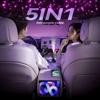 5-in-1 Starlight Car Charger with Aromatherapy & Retractable Cable